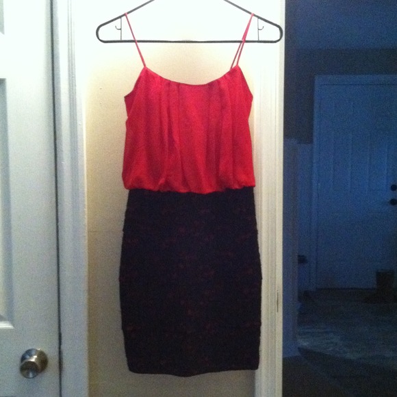 S Red & Black Lace Dress