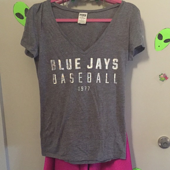 VS Pink Blue Jays deep V neck shirt