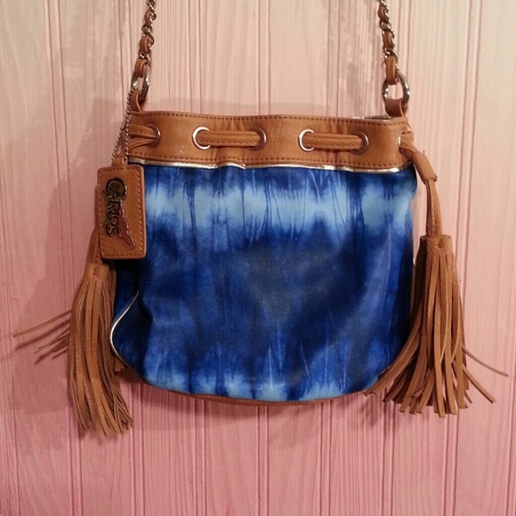 Carlos Santana Tie dye blue tassel purse