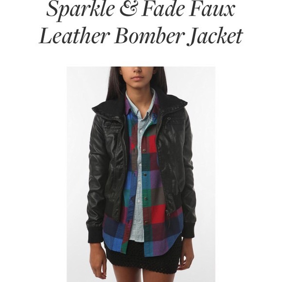 Urban outfitters faux leather bomber jacket black