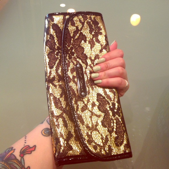 Betsey Johnson gold lace clutch
