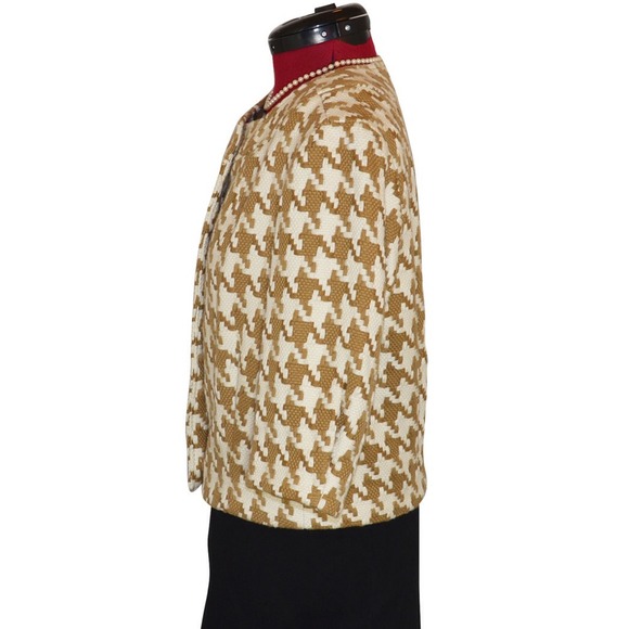 MICHAEL KORS  Tan & Ivory Houndstooth Jacket Blazer Size M - Picture 2 of 4