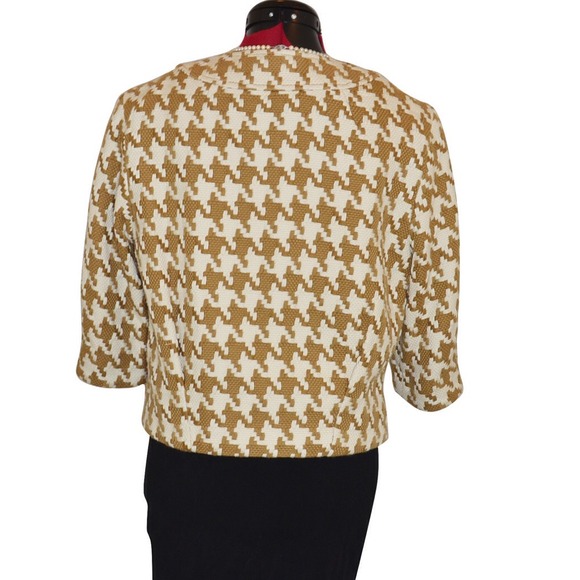 MICHAEL KORS  Tan & Ivory Houndstooth Jacket Blazer Size M - Picture 3 of 4