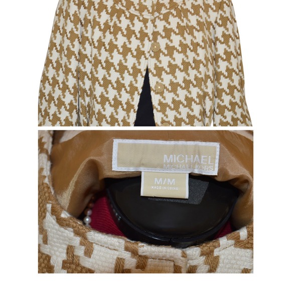 MICHAEL KORS  Tan & Ivory Houndstooth Jacket Blazer Size M - Picture 4 of 4