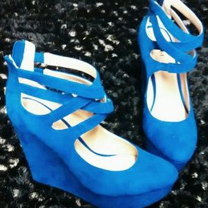 Blue high heeled wedges