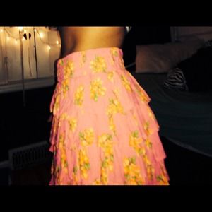 Floral print cotton ruffled skirt