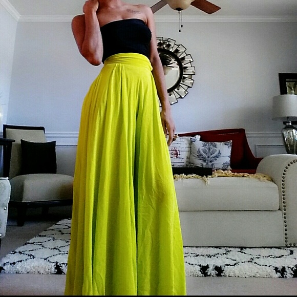 Flared chiffon lime green pants