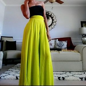 Flared chiffon lime green pants