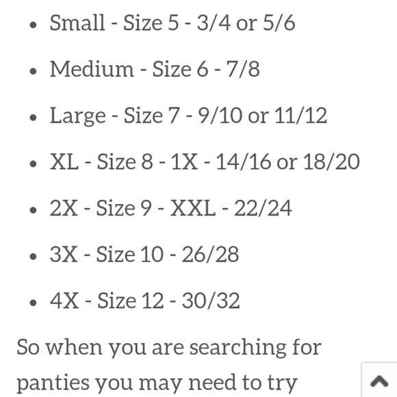 Sizing chart