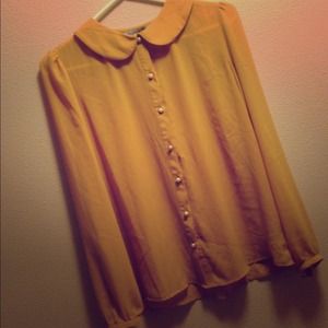 Mustard Blouse with Pearl Button Accents
