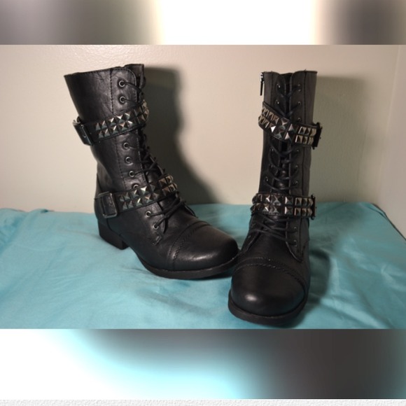 Charlotte Russe Black Studded Combat Boots