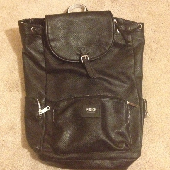 VS Pink - Black Pleather Backpack