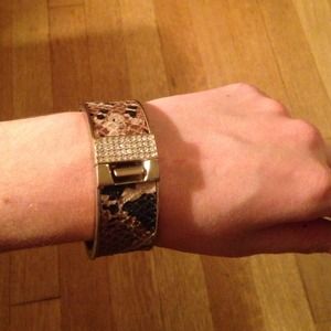 Ann Taylor hinged snakeskin and crystal bracelet