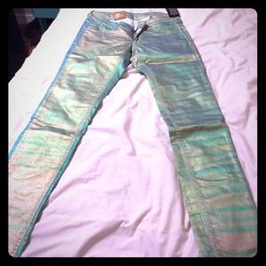Iridescent holographic skinny jeans