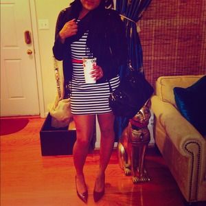 Black and white striped mini dress