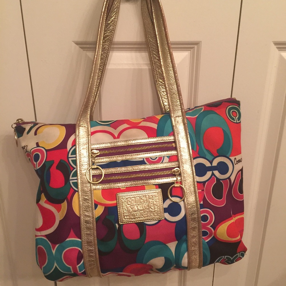 Authentic Coach Poppy Multicolor Glam Tote