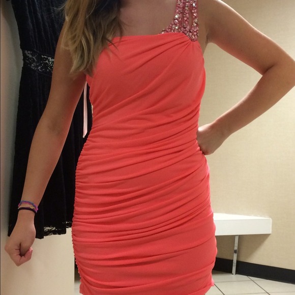 Coral Tight Fitting Formal Dress