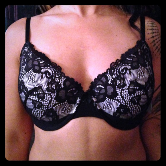 Black Lace on Nude Bra