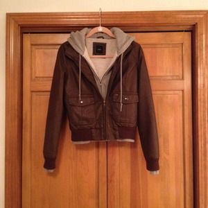 Obey hoodie faux brown leather jacket