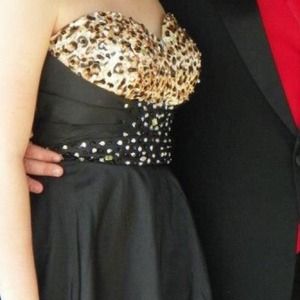 Cheetah black high low prom dress