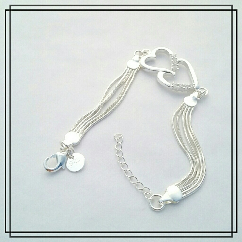 .925 Sterling Silver Double Heart Bracelet