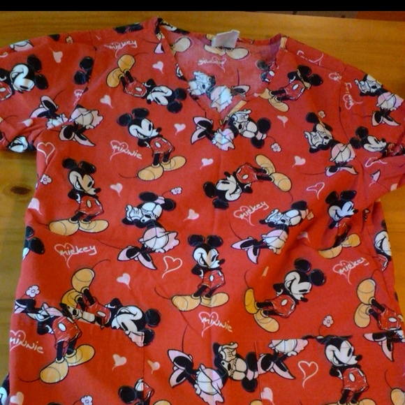 Red Minnie and Mickey scrub top
