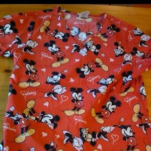 Red Minnie and Mickey scrub top