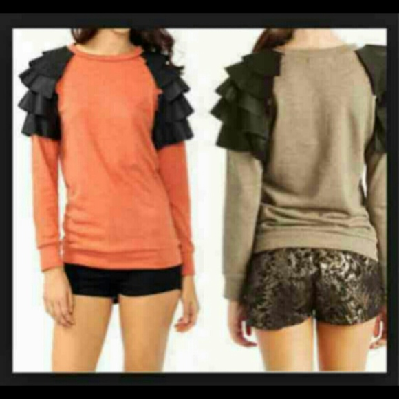 New Leather Ruffle Shoulder Top