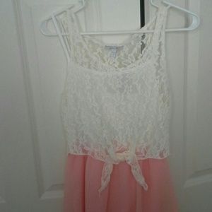Lace top and light pink dress