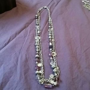 Multi chain silver and purple bead necklace