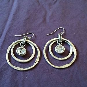 Silver and rhinestone dangle earrings