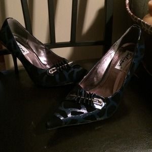 Blue and black heels