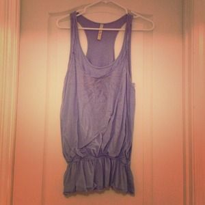 razor back banded tank top with feather detail