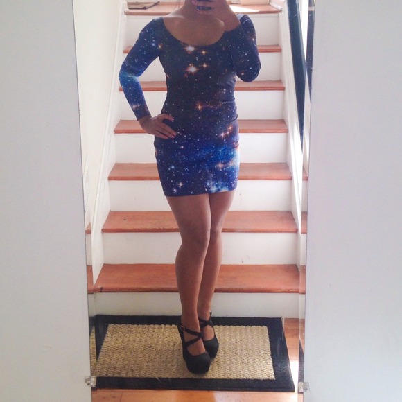 BLACKMILK Galaxy Blue Long Sleeve Dress