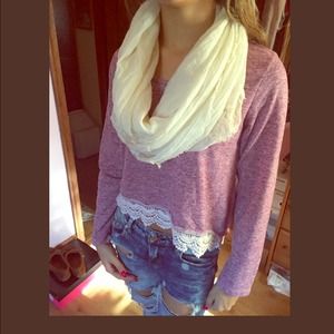 Raspberry lace trim long sleeve shirt