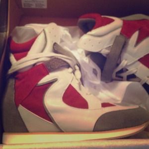 Hot Red and Gray high-top heels