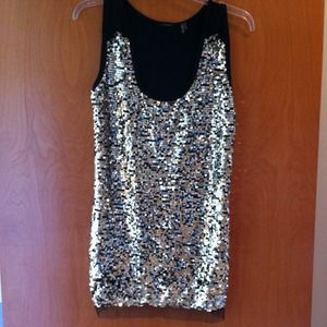 Sleeveless gold sequin with black jersey back top