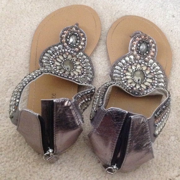 Embellished pewter sandal