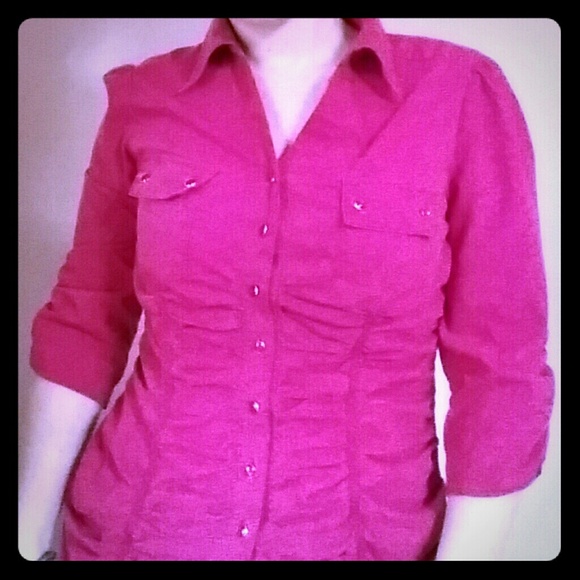 Red Fuschia Dots Business Button Up Blouse