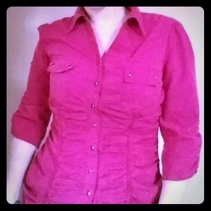 Red Fuschia Dots Business Button Up Blouse