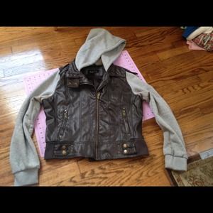 Gray and brown bomber jacket