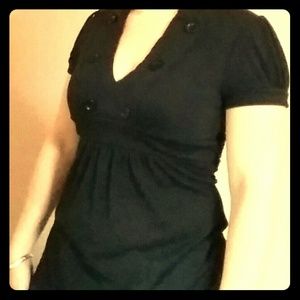 Black cotton V-neck top