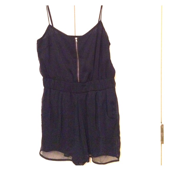Navy blue romper with front zipper