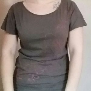 Brown cotton top with pink flowers
