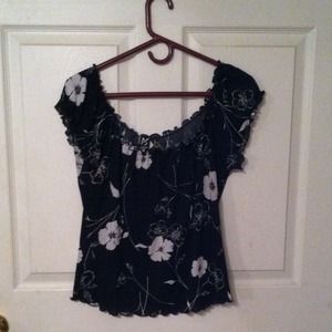 Black flower print blouse