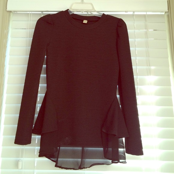 Black Peplum Top with Chiffon Underlay Sz. M/L