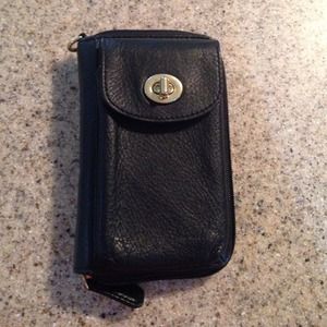 Coach black leather wallet/phone case