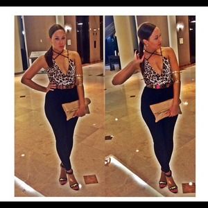 Cheetah Romper with cross cross detail