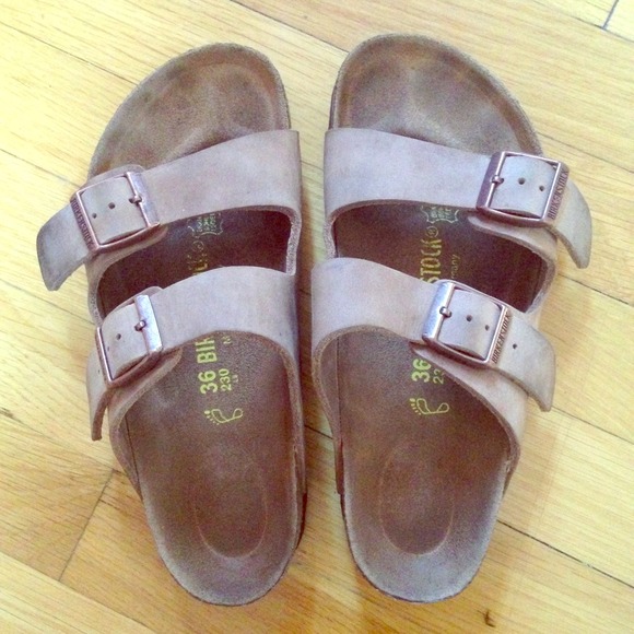Brown leather birkenstocks
