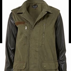 Topshop Army Jacket with Vegan Leather